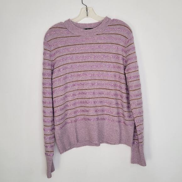 J. Crew Merino Wool Alpaca Sweater Pullover Sequin Purple Festive Women Large - Picture 10 of 13